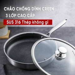 CHẢO INOX CHỐNG DÍNH - NẮP KÍNH - 30CM CREEN CR-NJA30IH